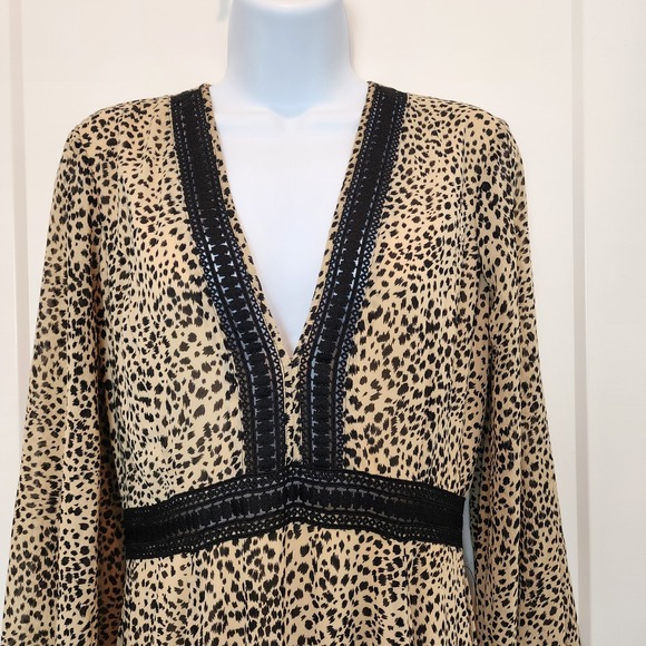 Baltic Born Cha Cha Maxi Dress M Taupe Leopard Black Lace Boho Wedding Guest - Picture 7 of 16